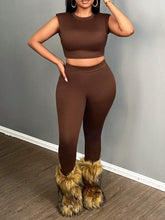 New Casual Tight-Fit Sleeveless Crop Top And Capri Pants Set, Round Neckline - Z
